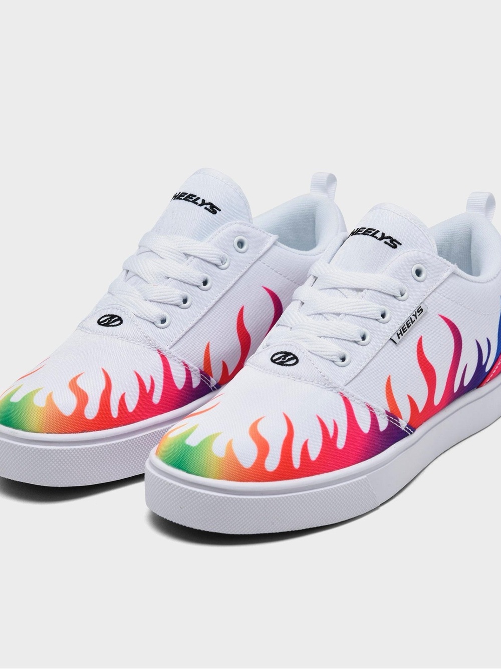 Heelys White Lace-Up Sneakers with Rainbow Flame Design